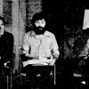 Guest composers John Cage (left) and Lejaren Hiller (right), with North Texas alumnus Bruce Ballentine, discussing the performance of their work <i>HPSCHD</i> for the 1981 ICMC Conference at NTSU (November 1981).