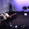 Faculty percussionist Christopher Deane and graduate composition student Chapman Welch (piano) in a performance of Karlheinz Stockhausen's Kontakte for CEMI program (April 2003). 