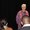 Guest composer Pauline Oliveros discussing her work with students and faculty at Music Now (March 2010). 
