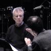 Guest composer Roger Reynolds in a master class with graduate composition student Yo Goto (March 2004). 